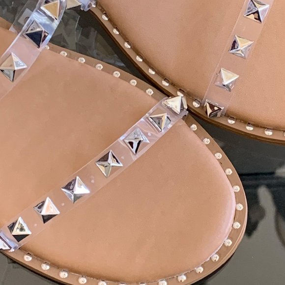 NEW Transparent Clear Stud Ankle Strap Cage Sandal - Picture 5 of 6